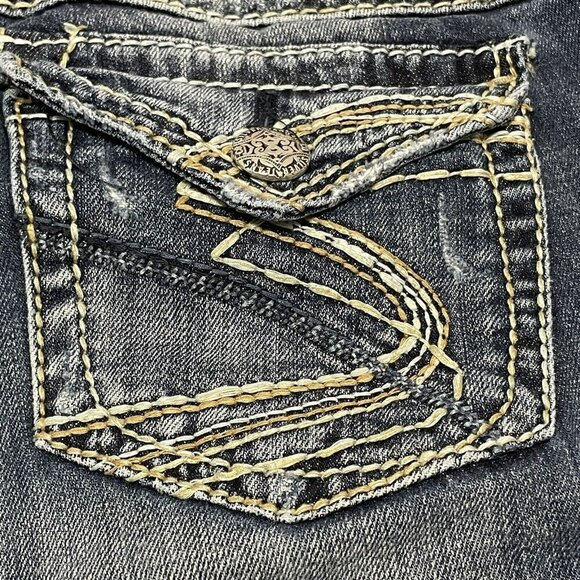 Silver Jeans Suki Surplus Bootcut Women W27 Blue Distress Western Cowboy Cowgirl - Picture 7 of 10